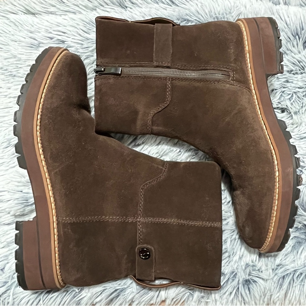 Franco Sarto Roalba Suede Ankle Boot Brown Waterproof Lug Womens 7